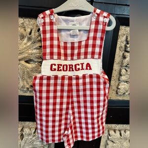 Georgia Kids Red Gingham check smocking Short Alls